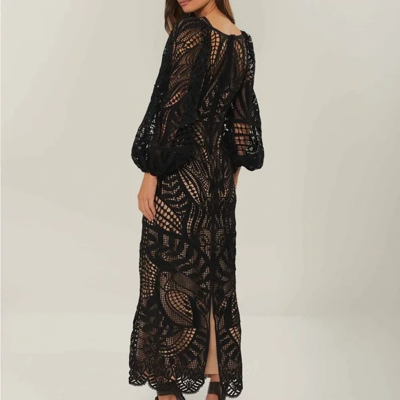 NWT Farm Rio Black Nature Guipure Midi Dress - XL - Picture 2 of 5